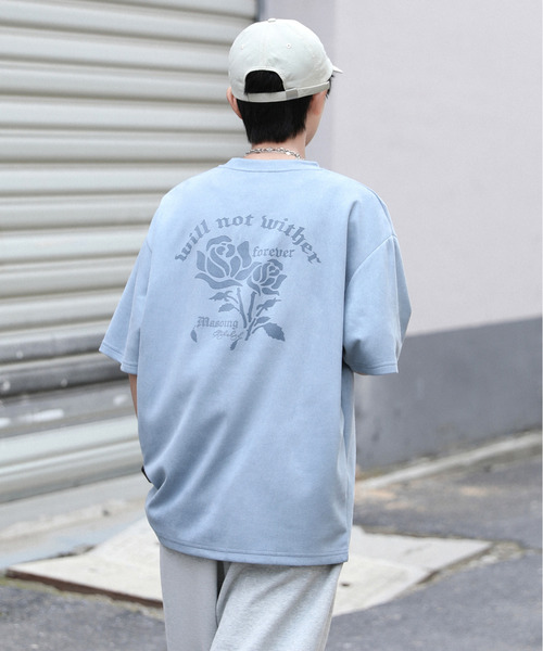 neos（ネオス）の「【neos -addictive design-】ルーズシルエット ローズプリント フェイクスウェード調 ハーフスリーブ Tシャツ（Tシャツ/カットソー・メンズ・カーキ/チャコールグレー/ブルー/パープル・MEDIUM/LARGE/X-LARGE）」の6枚目の写真