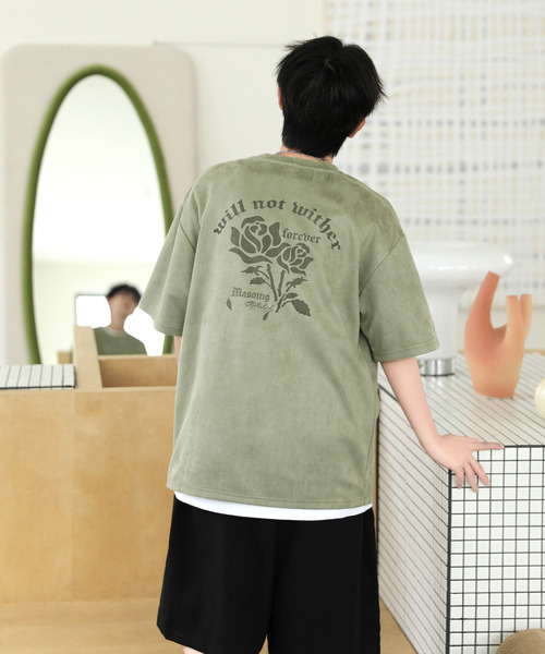 neos（ネオス）の「【neos -addictive design-】ルーズシルエット ローズプリント フェイクスウェード調 ハーフスリーブ Tシャツ（Tシャツ/カットソー・メンズ・カーキ/チャコールグレー/ブルー/パープル・MEDIUM/LARGE/X-LARGE）」の14枚目の写真