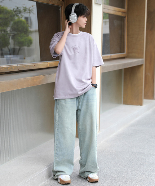 neos（ネオス）の「【neos -addictive design-】ルーズシルエット ローズプリント フェイクスウェード調 ハーフスリーブ Tシャツ（Tシャツ/カットソー・メンズ・カーキ/チャコールグレー/ブルー/パープル・MEDIUM/LARGE/X-LARGE）」の11枚目の写真