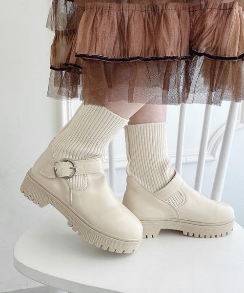 セール】ニットドッキングベルトソックスブーツ（ブーツ）｜Loueme
