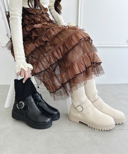 Loueme（ルエム）の「ニットドッキングベルトソックスブーツ（ブーツ・レディース・アイボリー/ブラック・23.5cm/24.5cm/22.5cm）」の16枚目の写真