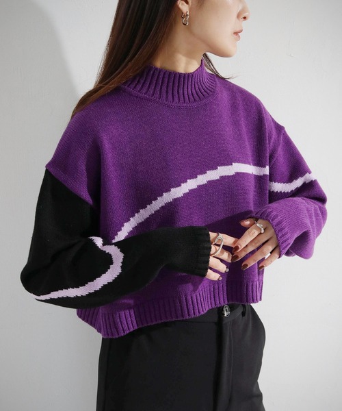 cheriella(シェリエラ)の「【cheriella】WEB限定3配色インターシャニットプルオーバー(ニット/セーター・レディース・ブラック/ブルー/パープル/チャコールグレー・M)」の4枚目の写真