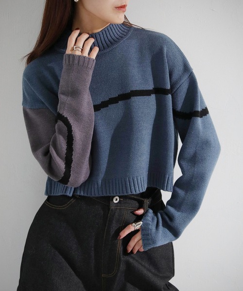 cheriella(シェリエラ)の「【cheriella】WEB限定3配色インターシャニットプルオーバー(ニット/セーター・レディース・ブラック/ブルー/パープル/チャコールグレー・M)」の3枚目の写真