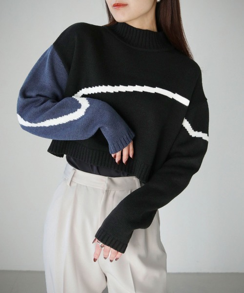 cheriella(シェリエラ)の「【cheriella】WEB限定3配色インターシャニットプルオーバー(ニット/セーター・レディース・ブラック/ブルー/パープル/チャコールグレー・M)」の2枚目の写真