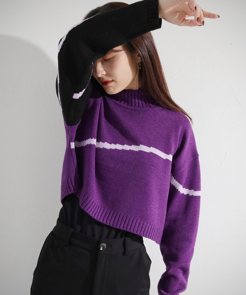 cheriella(シェリエラ)の「【cheriella】WEB限定3配色インターシャニットプルオーバー(ニット/セーター・レディース・ブラック/ブルー/パープル/チャコールグレー・M)」の16枚目の写真