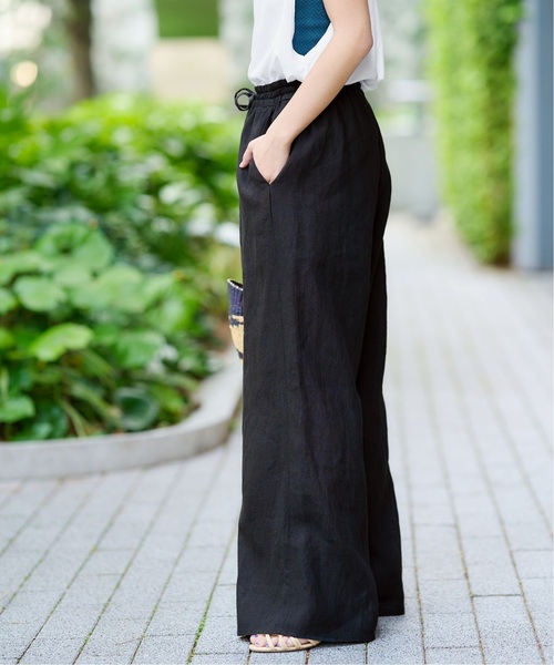 IENA 黒 イージーパンツ IENA LA BOUCLE 麻シーチングイージーパンツ3（その他パンツ