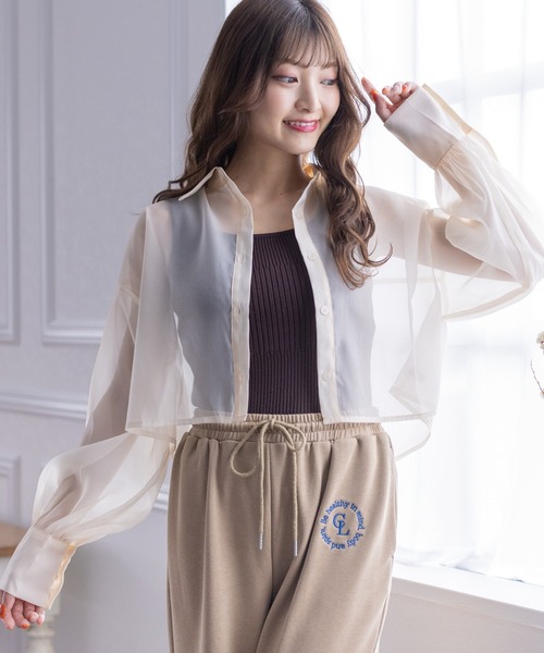 ブラウス シャツ クリアスパンコールキャミブラウス レディース GIRL DRESS FOR NOW ブラウス シャツ インナーキャミソール付き
