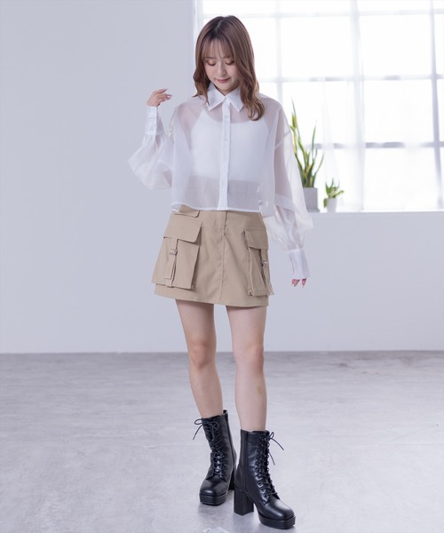 フミカウチダ ショート丈 シアーシャツ 2024SS ホワイト 38 フミカウチダ ショート丈 シアーシャツ 2024SS ホワイト 38