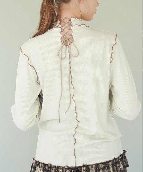 idem（イデム）の「lace up mellow tops/レースアップメロウトップス（Tシャツ/カットソー・レディース・アイボリー/ブラック/レッド・FREE）」の15枚目の写真