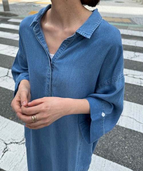 CANAL JEAN（キャナルジーン）の「RED CHOP WORKS　スキッパーデニムワンピース（ワンピース・レディース・ブラック/インディゴブルー・ONE SIZE）」の18枚目の写真