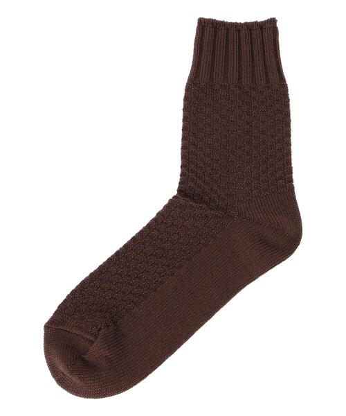 Samansa Mos2（サマンサ モスモス）の「ワッフル編みソックス（ソックス/靴下・レディース・ブルー/マスタード/ブラウン/オフホワイト・F）」の2枚目の写真