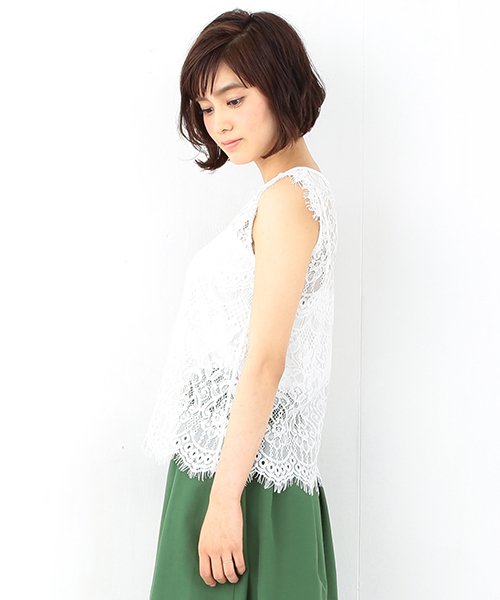 Ray BEAMS（レイビームス）の「Ray BEAMS / レース クルーネック ノースリーブ プルオーバー（シャツ/ブラウス・レディース・ホワイト/ブラック・0/1）」の4枚目の写真