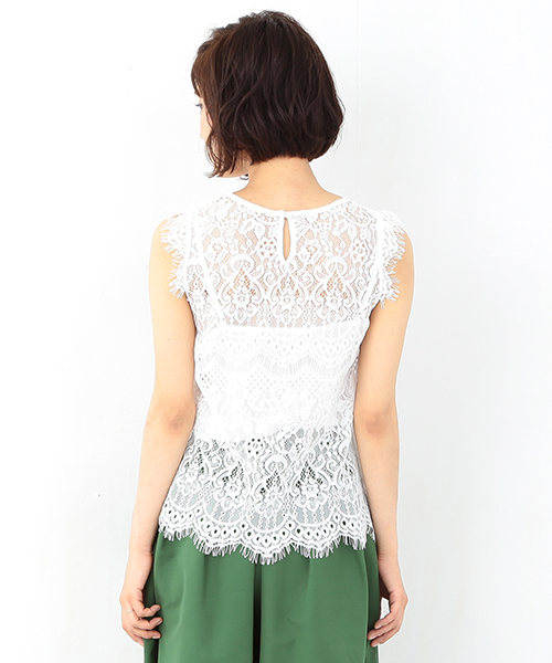 Ray BEAMS（レイビームス）の「Ray BEAMS / レース クルーネック ノースリーブ プルオーバー（シャツ/ブラウス・レディース・ホワイト/ブラック・0/1）」の5枚目の写真