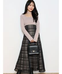 MERCURYDUO | シアーチェックニットドッキングワンピース(ワンピース)