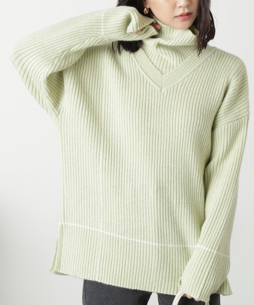 FREE'S MART（フリーズマート）の「◆２ＷＡＹネックウォーマー付きニット（ニット/セーター・レディース・ライトグリーン/オフホワイト/ブラック・FREE）」の3枚目の写真