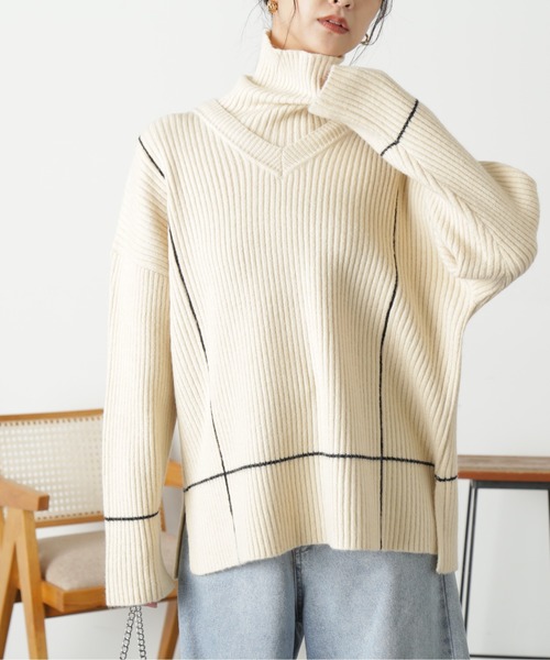 FREE'S MART（フリーズマート）の「◆２ＷＡＹネックウォーマー付きニット（ニット/セーター・レディース・ライトグリーン/オフホワイト/ブラック・FREE）」の8枚目の写真