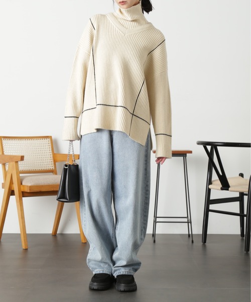 FREE'S MART（フリーズマート）の「◆２ＷＡＹネックウォーマー付きニット（ニット/セーター・レディース・ライトグリーン/オフホワイト/ブラック・FREE）」の15枚目の写真