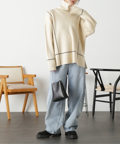 FREE'S MART（フリーズマート）の「◆２ＷＡＹネックウォーマー付きニット（ニット/セーター・レディース・ライトグリーン/オフホワイト/ブラック・FREE）」の18枚目の写真