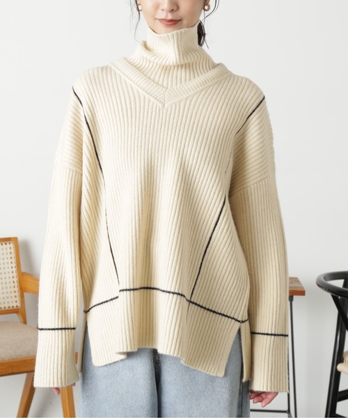 FREE'S MART（フリーズマート）の「◆２ＷＡＹネックウォーマー付きニット（ニット/セーター・レディース・ライトグリーン/オフホワイト/ブラック・FREE）」の4枚目の写真