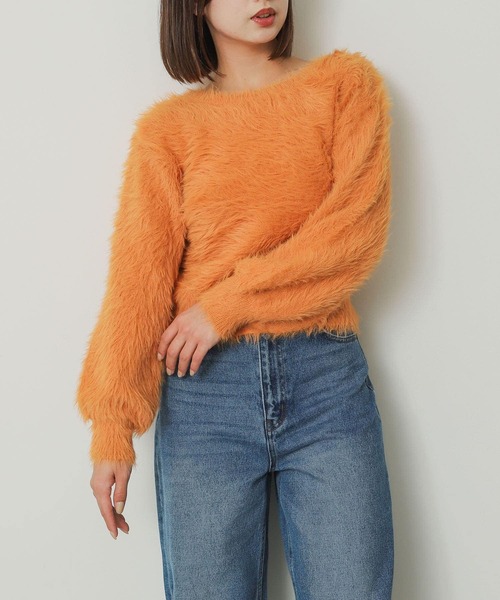 SENSE OF PLACE by URBAN RESEARCH（センスオブプレイスバイアーバンリサーチ）の「クルーネックフェザーセーター（ニット/セーター・レディース・チャコールグレー/ピンク/オレンジ/アイボリー/ライトブルー/ミント/イエロー・ONE）」の15枚目の写真