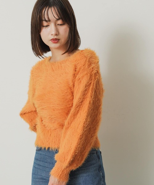 SENSE OF PLACE by URBAN RESEARCH（センスオブプレイスバイアーバンリサーチ）の「クルーネックフェザーセーター（ニット/セーター・レディース・チャコールグレー/ピンク/オレンジ/アイボリー/ライトブルー/ミント/イエロー・ONE）」の18枚目の写真