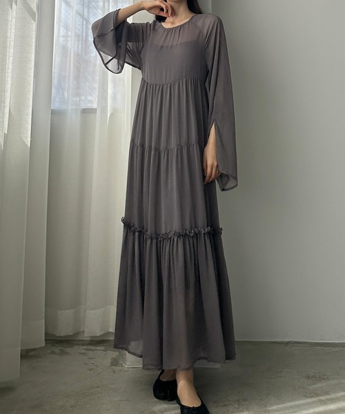 セール】【ペチコートset】シアーティアードワンピース【ペチスカート