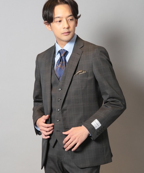 CROWDED CLOSET（クラウデッドクローゼット）の「ウールポリエステルグレンチェックスーツセットアップ（同素材ベストあり）（スーツセット・メンズ・ブラウン/ネイビー・04/03/02/01）」の8枚目の写真