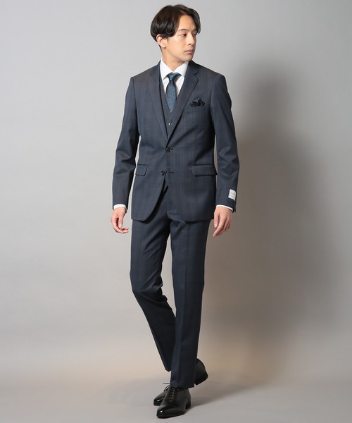 CROWDED CLOSET（クラウデッドクローゼット）の「ウールポリエステルグレンチェックスーツセットアップ（同素材ベストあり）（スーツセット・メンズ・ブラウン/ネイビー・04/03/02/01）」の3枚目の写真