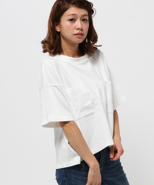 CIAOPANIC（チャオパニック）の「【Ciaopanic】　ダブルポケットTee（Tシャツ/カットソー・レディース・ホワイト/ブラック・FREE）」の2枚目の写真