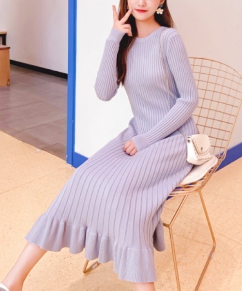 Sibra(シブラ)の「ニットワンピース(ワンピース・レディース・アイボリー/ブラック/ラベンダー・M)」の5枚目の写真
