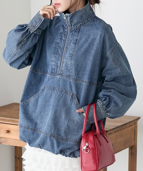 BONLECILL（ボンルシール）の「デニムハーフジップアノラックプルオーバー（デニムジャケット・レディース・ブルー系1/ブラック/ネイビー・FREE）」の3枚目の写真