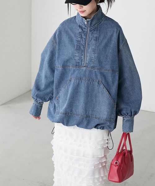 BONLECILL（ボンルシール）の「デニムハーフジップアノラックプルオーバー（デニムジャケット・レディース・ブルー系1/ブラック/ネイビー・FREE）」の8枚目の写真