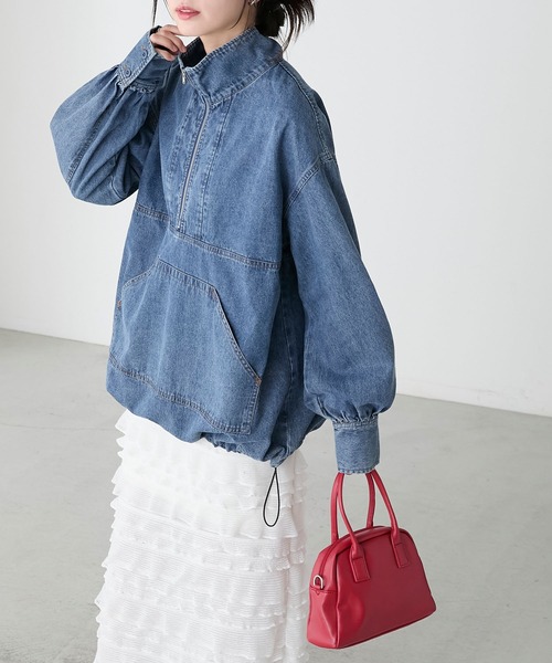 BONLECILL（ボンルシール）の「デニムハーフジップアノラックプルオーバー（デニムジャケット・レディース・ブルー系1/ブラック/ネイビー・FREE）」の9枚目の写真