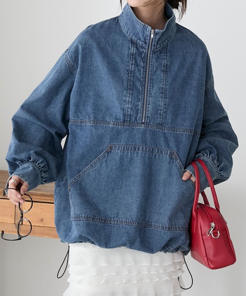 BONLECILL（ボンルシール）の「デニムハーフジップアノラックプルオーバー（デニムジャケット・レディース・ブルー系1/ブラック/ネイビー・FREE）」の13枚目の写真