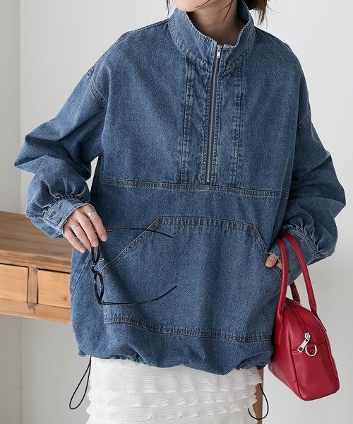BONLECILL（ボンルシール）の「デニムハーフジップアノラックプル