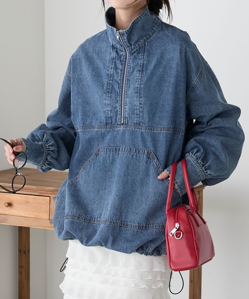BONLECILL（ボンルシール）の「デニムハーフジップアノラックプル