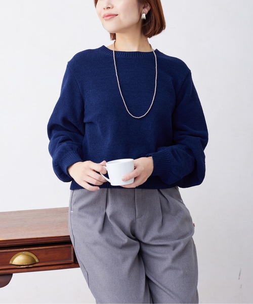 Chez toi(シェトワ)の「袖ギャザーモールニットプルオーバー(ニット/セーター・レディース・ネイビー/イエロー/アイボリー・FREE)」の17枚目の写真