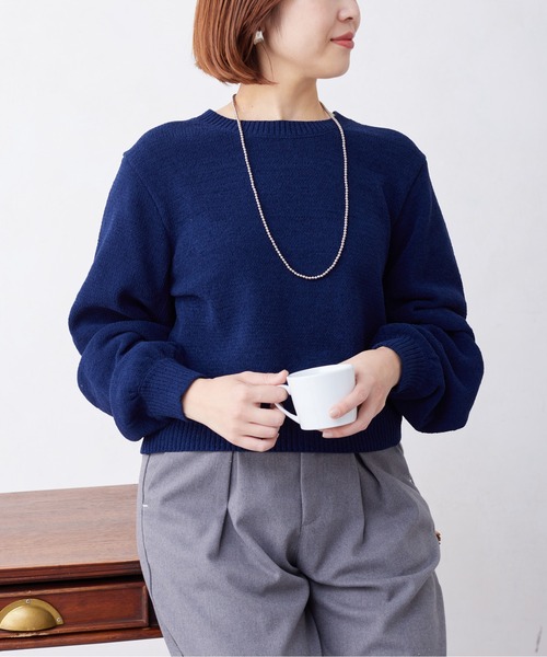 Chez toi(シェトワ)の「袖ギャザーモールニットプルオーバー(ニット/セーター・レディース・ネイビー/イエロー/アイボリー・FREE)」の18枚目の写真