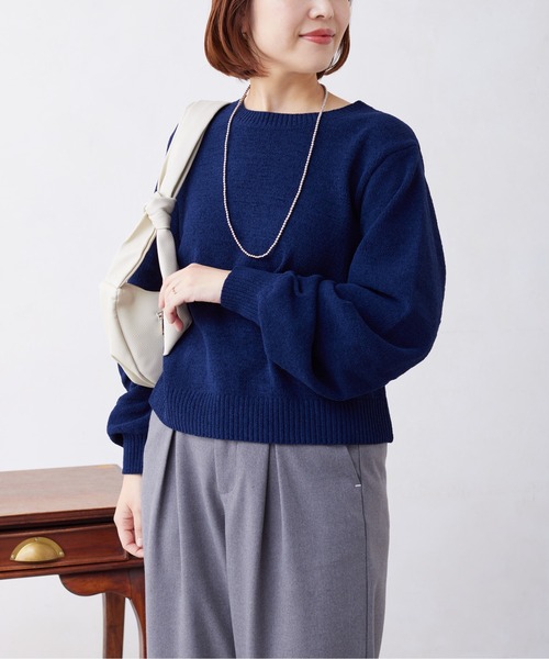 Chez toi(シェトワ)の「袖ギャザーモールニットプルオーバー(ニット/セーター・レディース・ネイビー/イエロー/アイボリー・FREE)」の19枚目の写真
