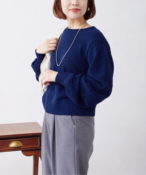 Chez toi(シェトワ)の「袖ギャザーモールニットプルオーバー(ニット/セーター・レディース・ネイビー/イエロー/アイボリー・FREE)」の20枚目の写真