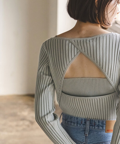 Noble(ノーブル)の「カスタムリブバックオープンニット(ニット/セーター・レディース・ネイビー/ライトグレー・FREE)」の3枚目の写真