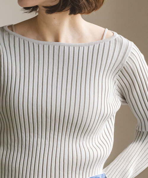 Noble(ノーブル)の「カスタムリブバックオープンニット(ニット/セーター・レディース・ネイビー/ライトグレー・FREE)」の4枚目の写真