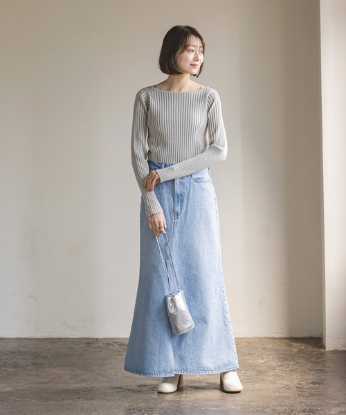 Noble(ノーブル)の「カスタムリブバックオープンニット(ニット/セーター・レディース・ネイビー/ライトグレー・FREE)」の5枚目の写真