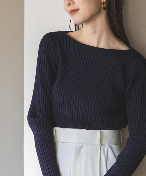 Noble(ノーブル)の「カスタムリブバックオープンニット(ニット/セーター・レディース・ネイビー/ライトグレー・FREE)」の7枚目の写真