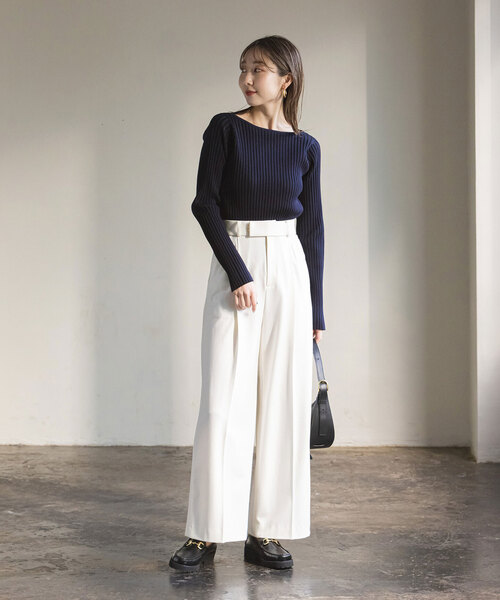 Noble(ノーブル)の「カスタムリブバックオープンニット(ニット/セーター・レディース・ネイビー/ライトグレー・FREE)」の8枚目の写真