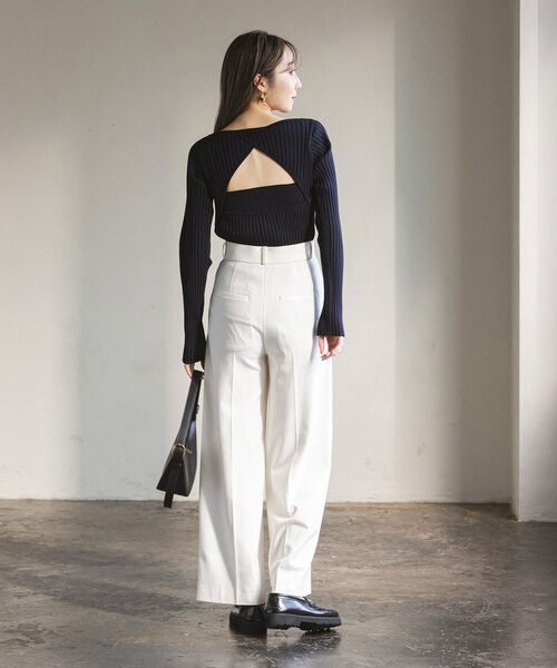 Noble(ノーブル)の「カスタムリブバックオープンニット(ニット/セーター・レディース・ネイビー/ライトグレー・FREE)」の9枚目の写真