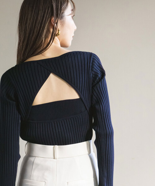 Noble(ノーブル)の「カスタムリブバックオープンニット(ニット/セーター・レディース・ネイビー/ライトグレー・FREE)」の10枚目の写真