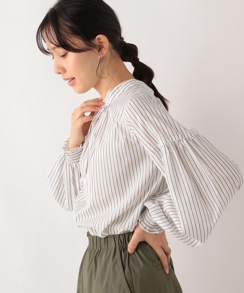 GLOBAL WORK(グローバルワーク)の「お手入れらくらく袖ボリューム長袖/975613(シャツ/ブラウス・レディース・ブルー系その他5/ドット/チェック/アイボリー/ストライプ/ベージュ系その他4/ライトグレー/オフホワイト・LARGE/MEDIUM)」の7枚目の写真