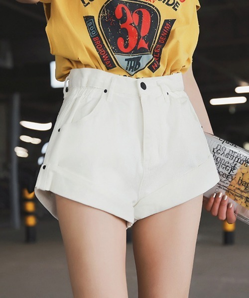 Miniministore(ミニミニストア)の「デニム ショートパンツ レディース(デニムパンツ・レディース・ベージュ/ライトブルー/ブラック/ホワイト/ダークブルー・M/S/L)」の2枚目の写真