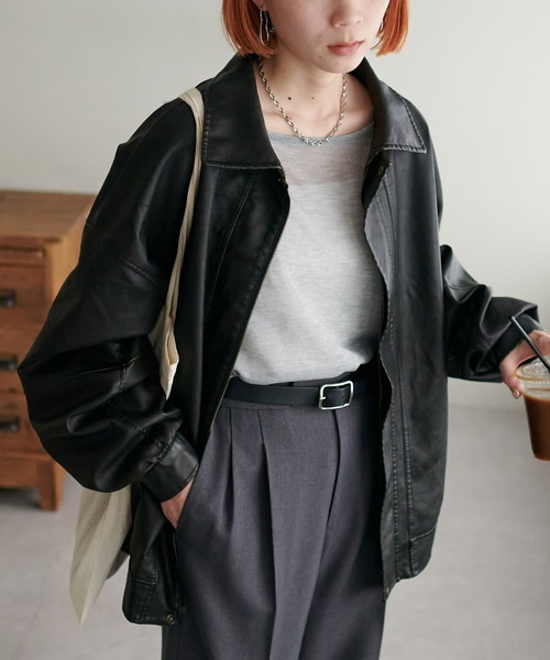 【ユニセックス】フェイクレザーウォッシュA2ジャケット